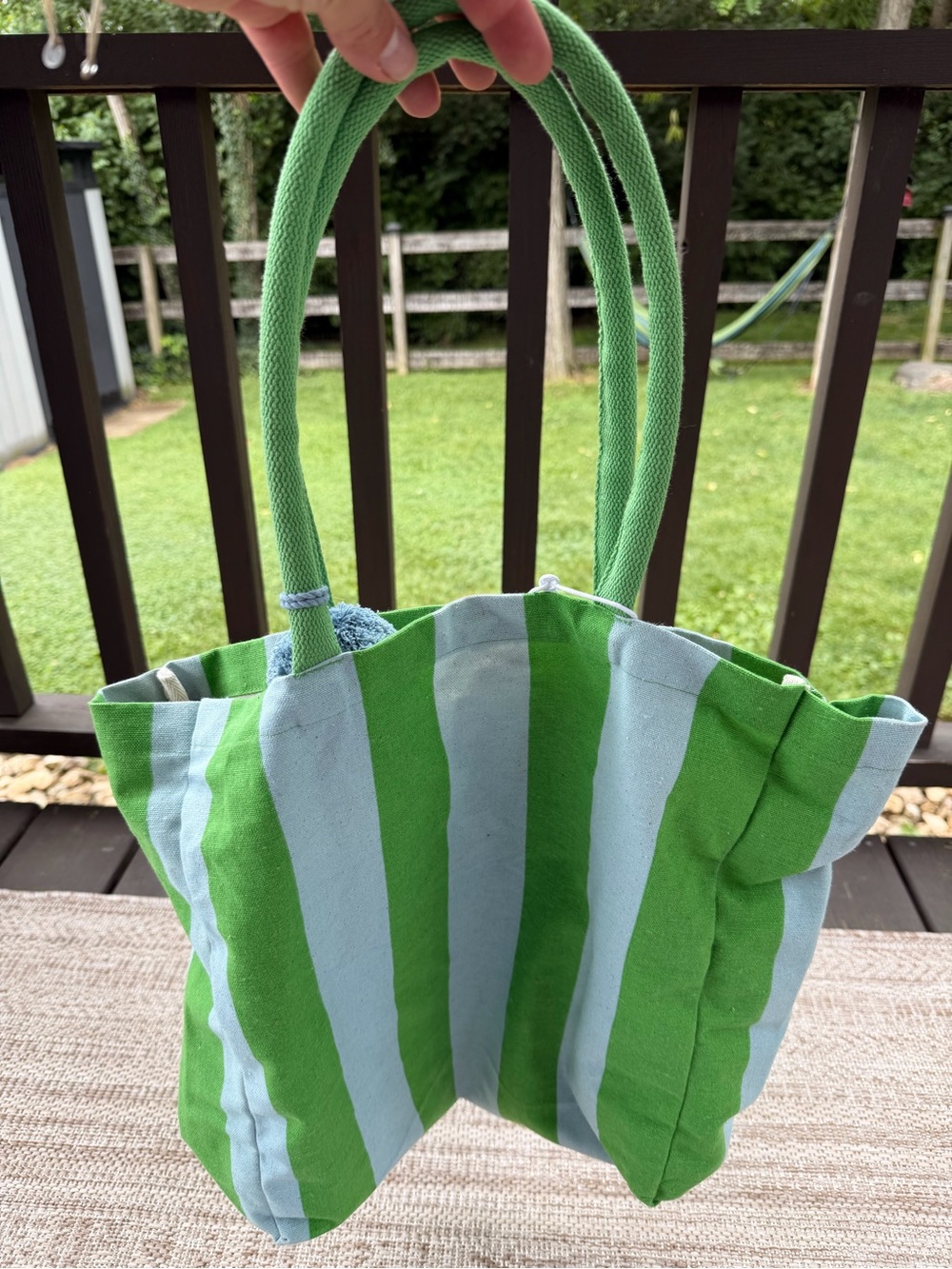 Striped Green & Light Blue Canvas Tote Bag